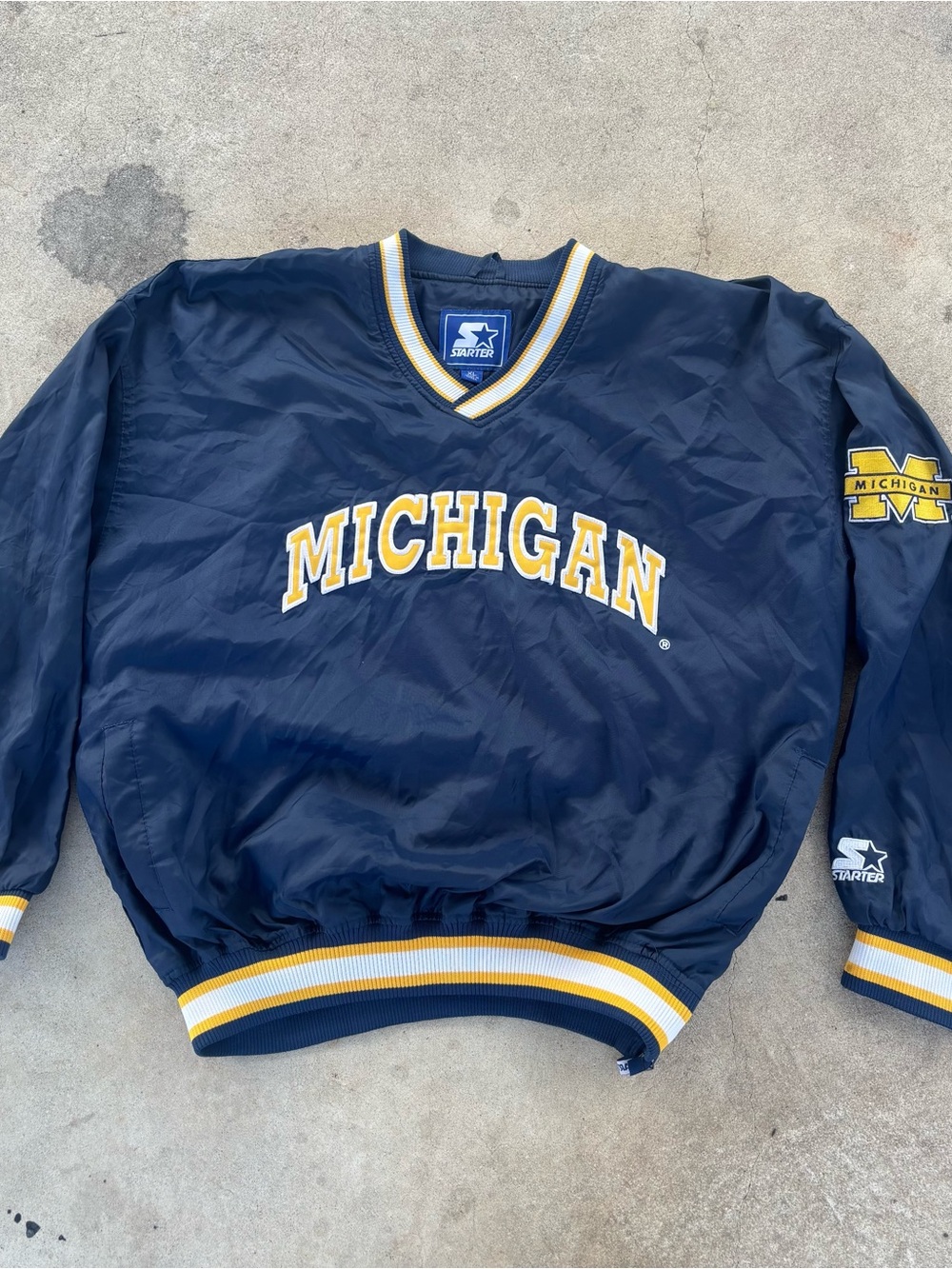 STARTER Navy & Maize Michigan Pullover Windbreaker